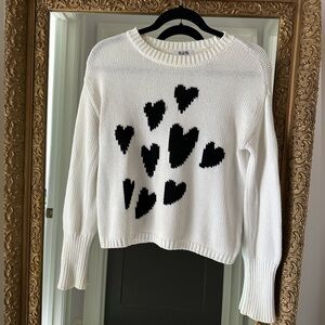 525 America White and Black Heart Sweater